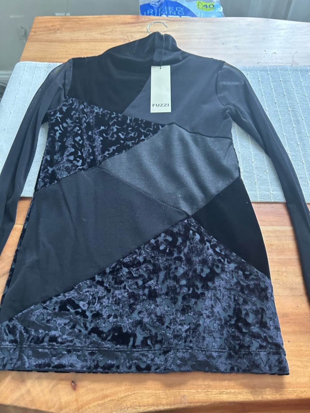 Fuzzi Black Velvet Mixed-Media Long Sleeve Top